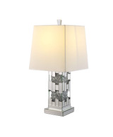 30" Mirrored Glass and Faux Crystal Geo Table Lamp With White Square Shade - Chicken Pieces