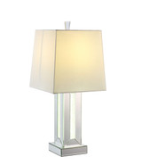 32" Mirrored Glass and Faux Crystal Table Lamp With White Square Shade - Chicken Pieces
