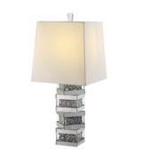 30" Clear and Mirrored Glass Faux Crystal Table Lamp With White Square Shade - Chicken Pieces