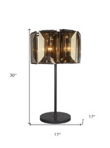 30" Antique Bronze Four Light Table Lamp With Amber Glass Shades - Chicken Pieces