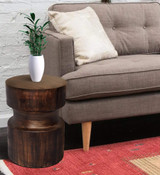 16" Brown Solid Wood Drum End Table - Chicken Pieces