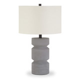 23" Gray Concrete Faceted Column Table Lamp With White Drum Shade - Chicken Pieces