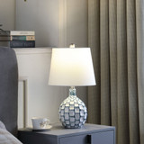 20" Blue And White Ceramic Table Lamp With Off White Drum Shade - Chicken Pieces