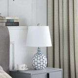 20" Blue And White Ceramic Table Lamp With Off White Drum Shade - Chicken Pieces