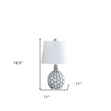 20" Blue And White Ceramic Table Lamp With Off White Drum Shade - Chicken Pieces
