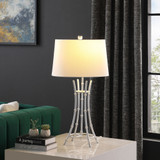 29" Silver Bamboo Design Table Lamp With Off White Drum Shade - Chicken Pieces