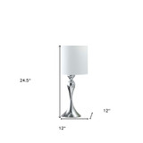 25" Silver Sleek Table Lamp With Off White Drum Shade - Chicken Pieces