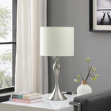 25" Silver Metal Table Lamp With Off White Drum Shade - Chicken Pieces