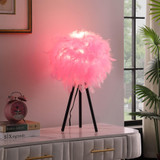 21" Black Tripod Table Lamp With Pink Faux Feather Shade - Chicken Pieces 21" Black Tripod Table Lamp With Pink Faux Feather Shade - Chicken Pieces