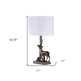 20" Bronze Mom and Baby Deer Table Lamp With White Drum Shade - Chicken Pieces 20" Bronze Mom and Baby Deer Table Lamp With White Drum Shade - Chicken Pieces