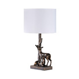 20" Bronze Mom and Baby Deer Table Lamp With White Drum Shade - Chicken Pieces