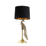 29" Gold Peacock Table Lamp With Black Drum Shade - Chicken Pieces