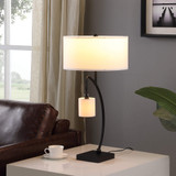 29" Black Metal Two Light Arched Table Lamp With White Drum Shade - Chicken Pieces