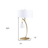 29" Gold Metal Two Light Arched Table Lamp With White Drum Shade - Chicken Pieces