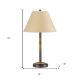 24" Rustic Bronze and Oak Metal Table Lamp With Brown Empire Shade - Chicken Pieces