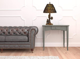 30" Bronze Table Lamp With Brown Empire Shade - Chicken Pieces