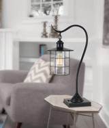 25" Bronze Metal Lantern Style Desk Lamp With Edison Bulb - Chicken Pieces 25" Bronze Metal Lantern Style Desk Lamp With Edison Bulb - Chicken Pieces