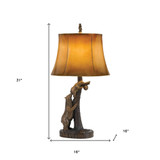 31" Bronze Bears After the Honey Table Lamp With Brown Faux Leather Shade - Chicken Pieces