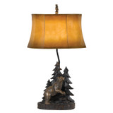 29" Bronze Bear in the Woods Table Lamp With Brown Bell Shade - Chicken Pieces