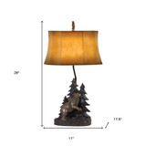 29" Bronze Bear in the Woods Table Lamp With Brown Bell Shade - Chicken Pieces