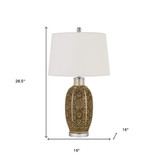 29" Brown Metal Table Lamp With Off White Empire Shade - Chicken Pieces