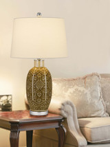 29" Brown Metal Table Lamp With Off White Empire Shade - Chicken Pieces