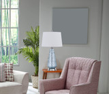 27" Aqua Glass Table Lamp With White Empire Shade - Chicken Pieces