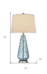 27" Aqua Glass Table Lamp With White Empire Shade - Chicken Pieces