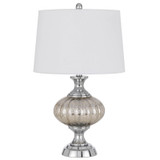 27" Silver Metallic Metal Table Lamp With White Empire Shade - Chicken Pieces