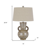26" Bronze Ceramic Table Lamp With Brown Empire Shade - Chicken Pieces