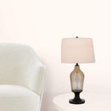 31" Bronze Glass Table Lamp With White Empire Shade - Chicken Pieces