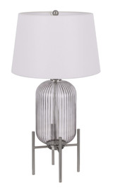 33" Nickel Glass Table Lamp With White Empire Shade - Chicken Pieces