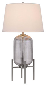 33" Nickel Glass Table Lamp With White Empire Shade - Chicken Pieces