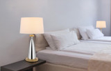 31" Silver Metallic Metal Usb Table Lamp With White Empire Shade - Chicken Pieces