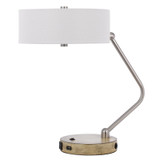 20" Nickel Metal Two Light Desk Usb Table Lamp With White Drum Shade - Chicken Pieces