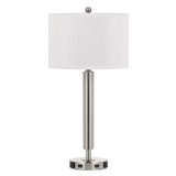 30" Nickel Metal Usb Table Lamp With White Drum Shade - Chicken Pieces