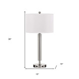30" Nickel Metal Usb Table Lamp With White Drum Shade - Chicken Pieces