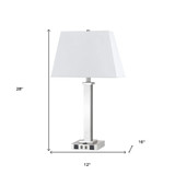 28" Nickel Metal Usb Table Lamp With White Novelty Shade - Chicken Pieces