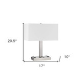 21" Nickel Metal Two Light Desk Usb Table Lamp With White Rectangular Shade - Chicken Pieces