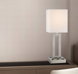 24" Nickel Metal Desk Usb Table Lamp With White Drum Shade - Chicken Pieces
