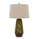 29" Brown Ceramic Table Lamp With Tan Empire Shade - Chicken Pieces