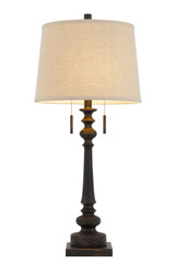 32" Charcoal Two Light Table Lamp With Tan Drum Shade - Chicken Pieces
