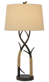 32" Charcoal Metal Table Lamp With Tan Empire Shade - Chicken Pieces