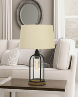 27" Black Metal Two Light Table Lamp With Eggshell Empire Shade - Chicken Pieces