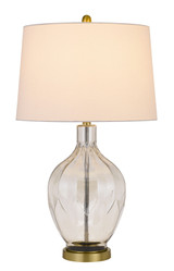 30" Clear Metal Table Lamp With Off White Drum Shade-chicken pieces