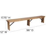 Flash Furniture Hercules Folding Farm Bench - 8' x 12", Rustic Pine Delight - Antique Rustic Style - Chicken Pieces