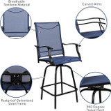 Flash Furniture Black Steel/Navy Fabric set of 2 2-ET-SWVLPTO-30-NV-GG Patio Swivel Bar Stool - Chicken Pieces