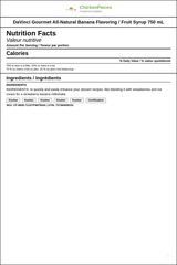 DaVinci Gourmet All-Natural Authentic Banana Flavoring Syrup 750 mL — Nutrition and Ingredients Label — www.chickenpieces.com