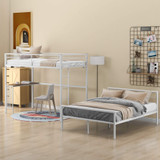 White Twin Over Full Size Metal Bunk Bed with Desk White Twin Over Full Size Metal Bunk Bed with Desk