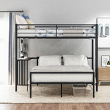 homeroots bed & bath Black Twin Over Full Size Metal Bunk Bed with Desk  homeroots bed & bath Black Twin Over Full Size Metal Bunk Bed with Desk